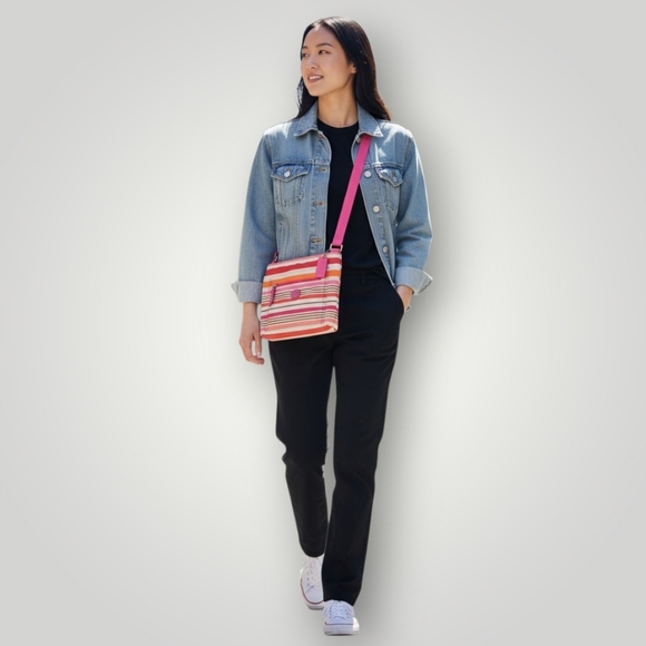 Coach Handbags - Coach F31962 Stripe Nylon Crossbody Purse Pink Leather Trim Lightweight Travel